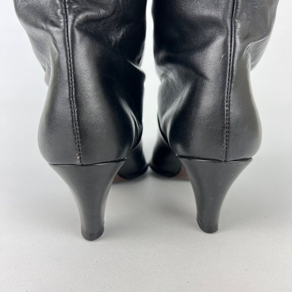 Joyce Vintage Womens Narrow Black Leather Tall Heeled Boots Vtg 80s size 7N - Picture 5 of 16